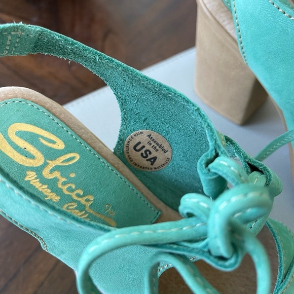 NWOT Sbicca Vintage Teal Blue Suede Faux Wood Heel Criss Criss Tie Heel Size 9 - Picture 4 of 11